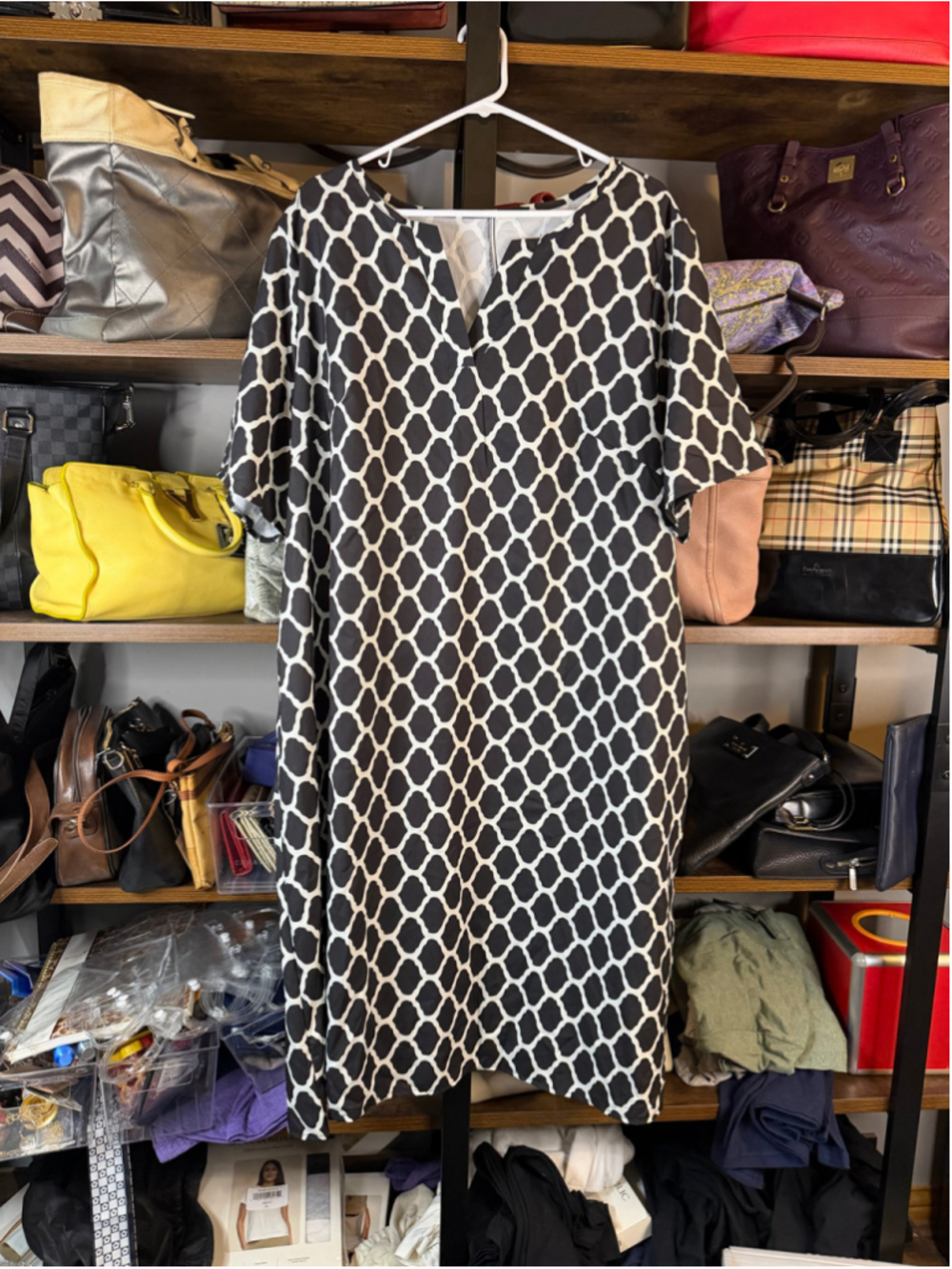 Women's Unbranded Midi Dress XL Black White Geometric Print - Picture 1 of 1